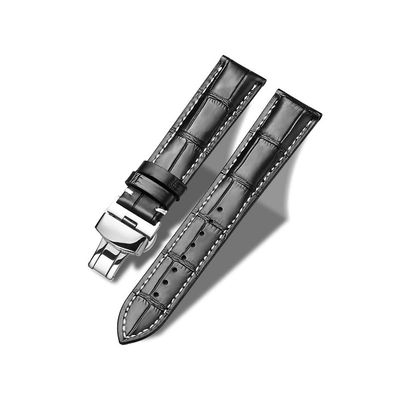 MORANO Moran Genuine Leather Band Alligator and Cowhide Replacement Deployment Buckle Watch strap18mm to 24mm Crocodile Leather Strap for Men's and Women's - Image 1